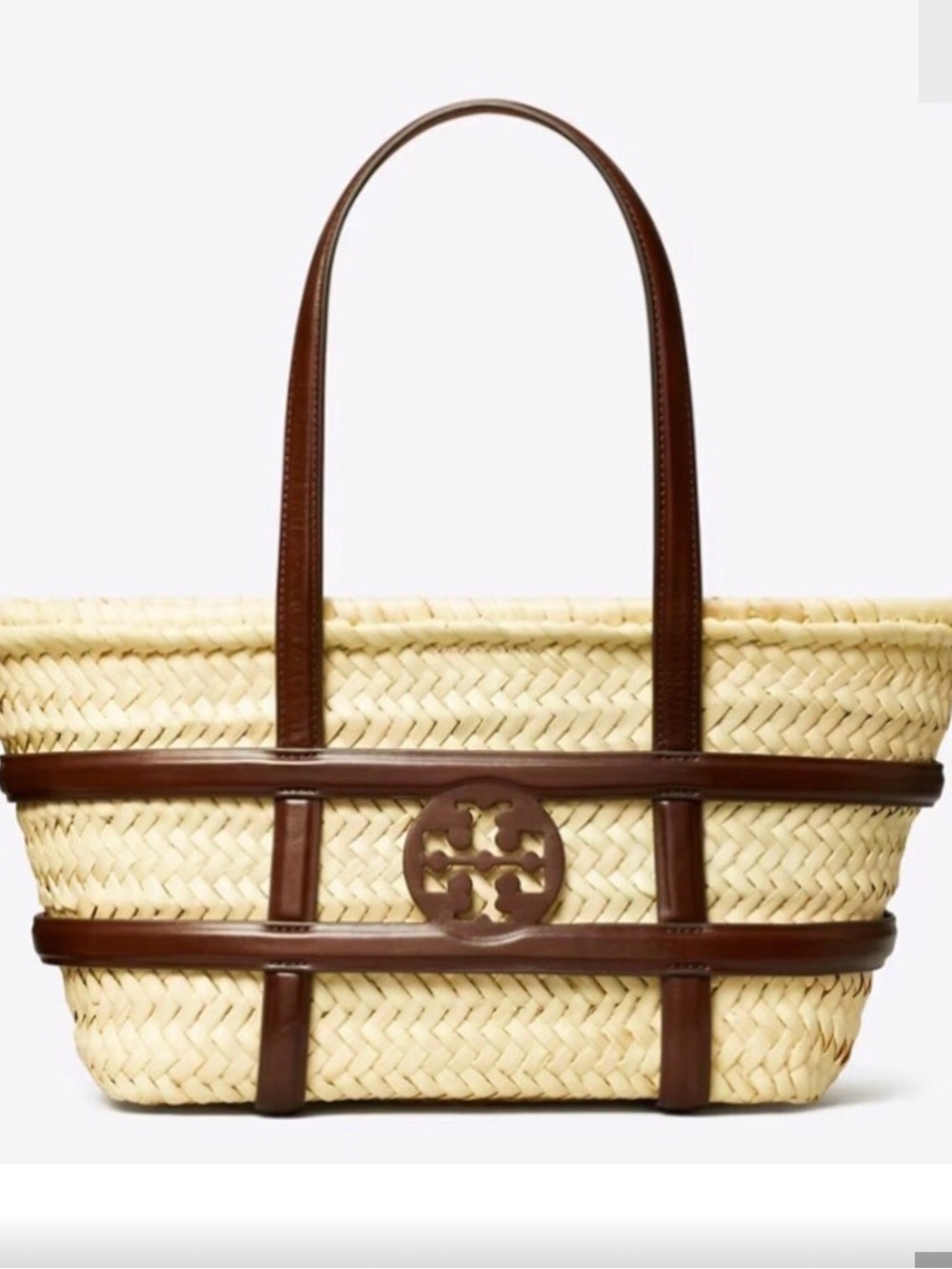 Tory Burch Natural Straw Tote with Brown Leather Trim